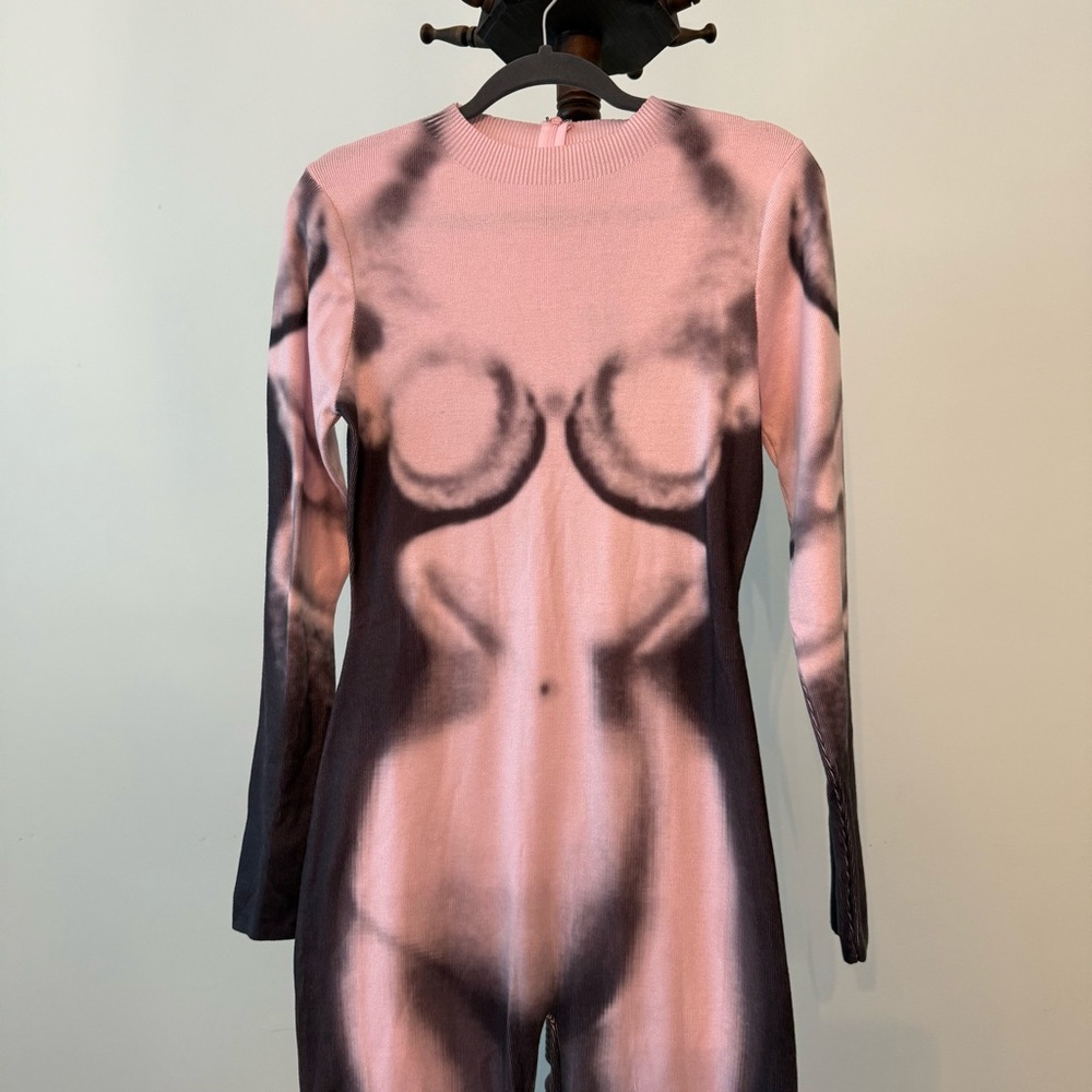 NWT Fashion Nova No Temptations Silhouette Sweater Jumpsuit Pink/combo Sz L - Picture 2 of 9
